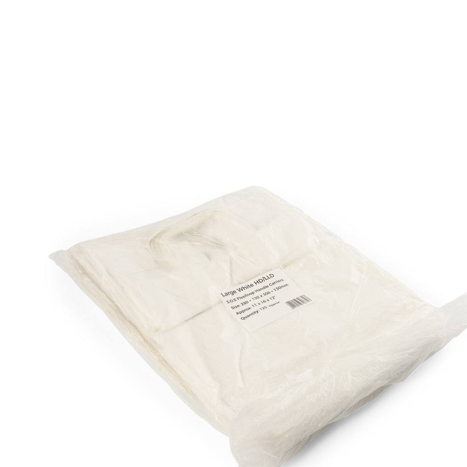 250 pcs Large White Flexiloop Handle Takeaway Carrier Bag