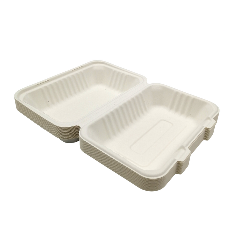 250 pcs 9" x 6" Bagasse Recyclable Eco Friendly Takeaway Lunch Box