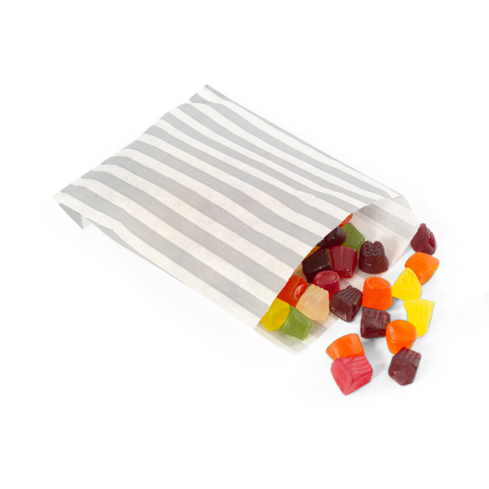 1000pcs Silver 5 x 7" Candy Striped Paper Bags