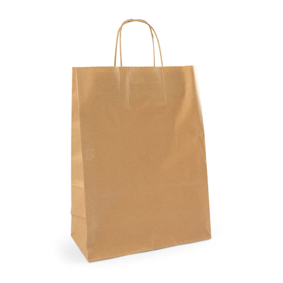 250pcs Brown Ribbed Large Internally Glued Paper Twisted Handle Carrier Bags
