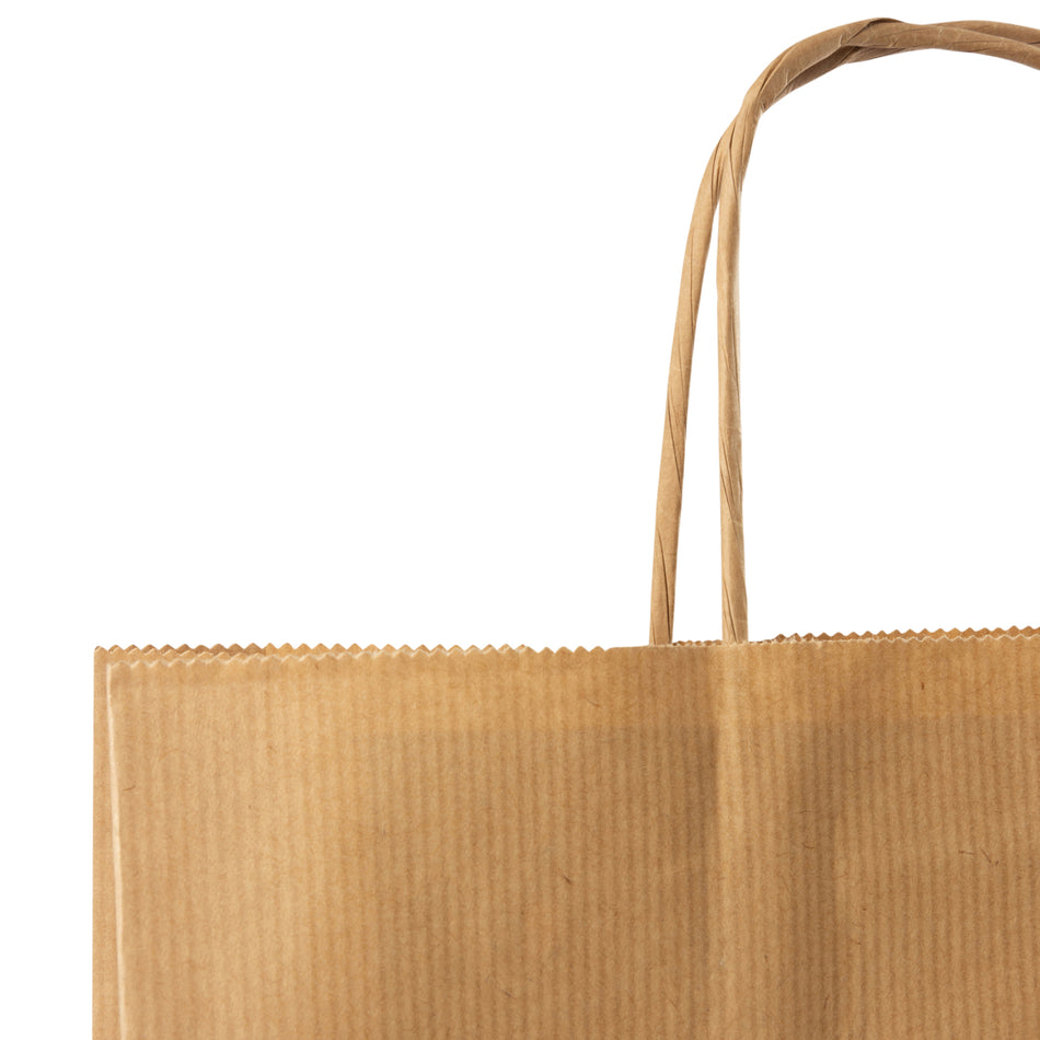 250pcs Brown Ribbed Large Internally Glued Paper Twisted Handle Carrier Bags