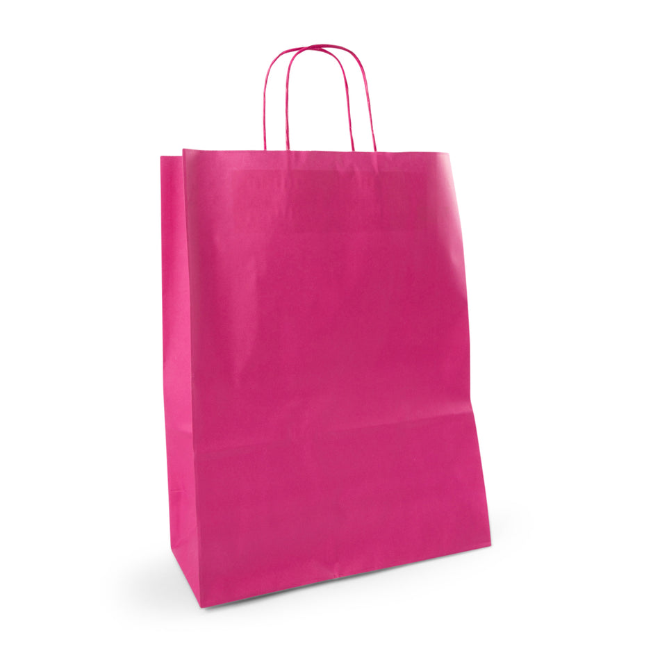 250pcs Pink Large Internally Glued Paper Twisted Handle Carrier Bags