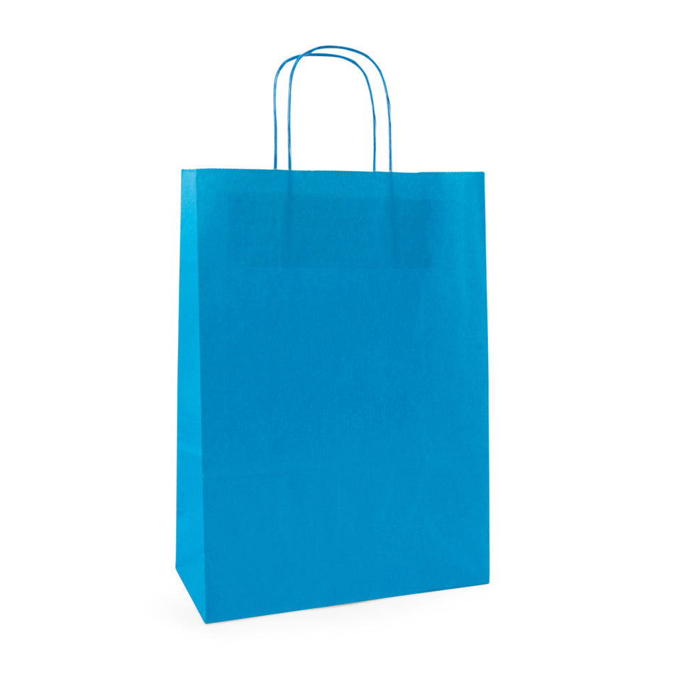 250pcs Sky Medium Internally Glued Paper Twisted Handle Carrier Bags