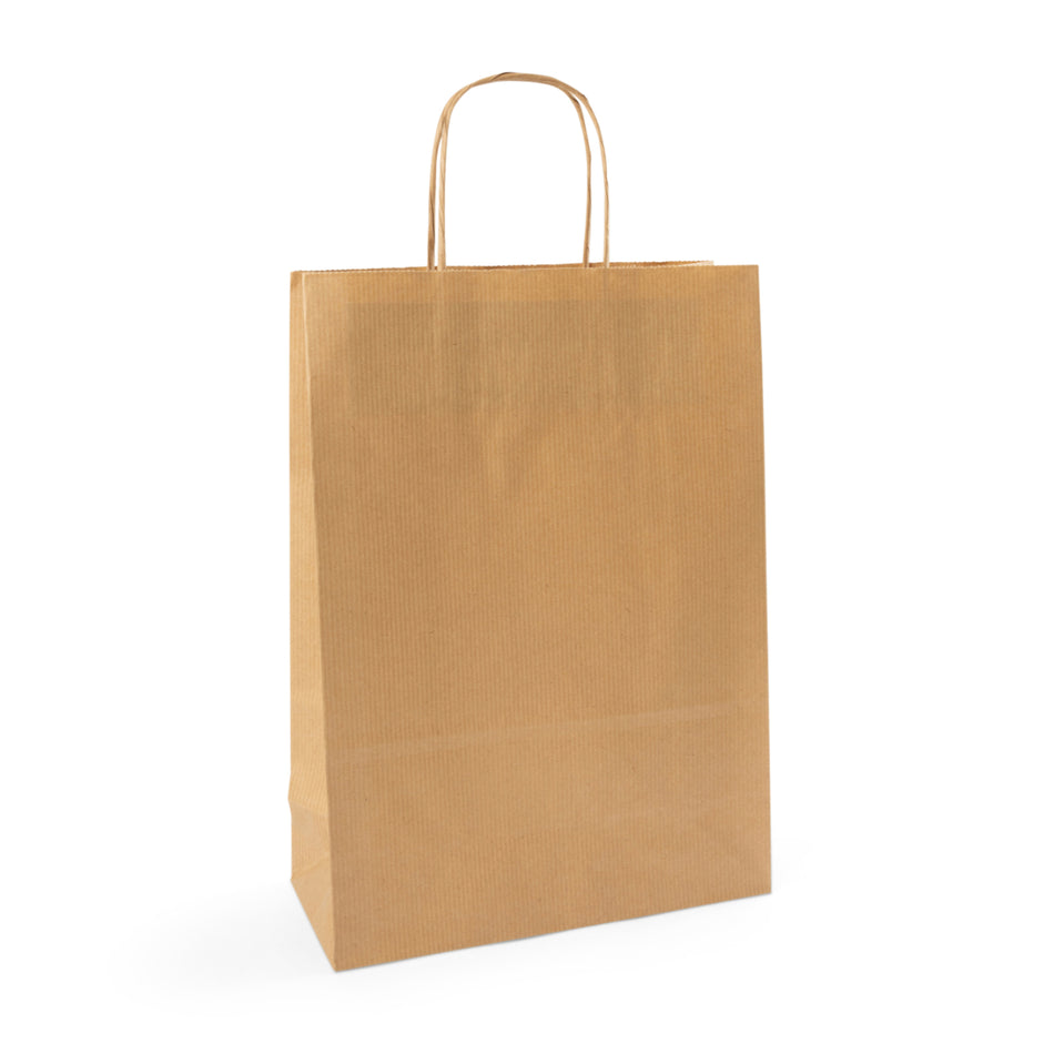 250pcs Brown Ribbed Medium Internally Glued Paper Twisted Handle Carrier Bags