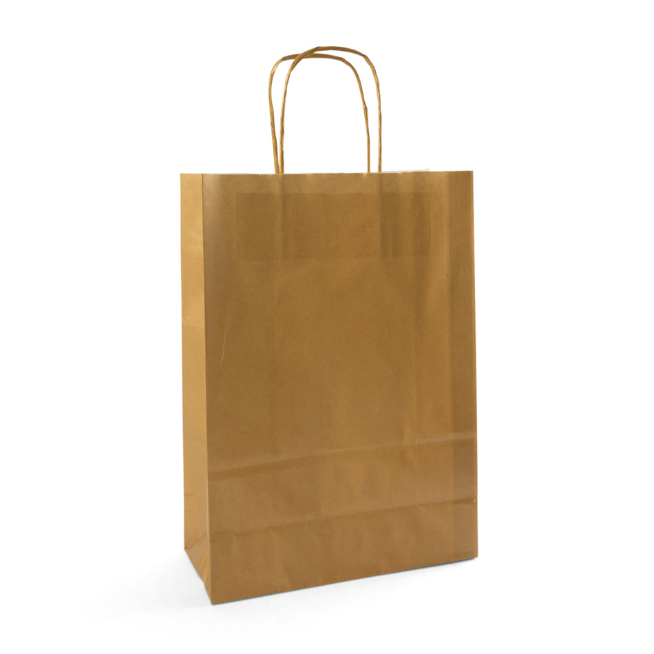 250pcs Gold Medium Internally Glued Paper Twisted Handle Carrier Bags