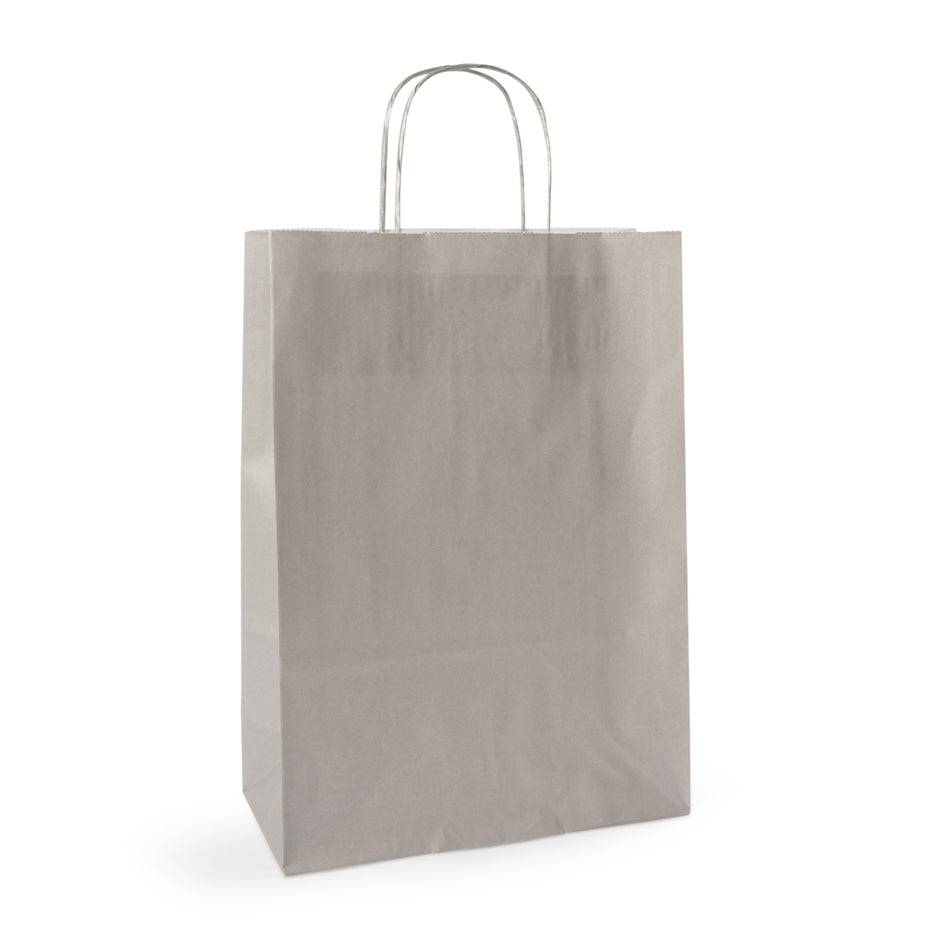 250pcs Silver Medium Internally Glued Paper Twisted Handle Carrier Bags
