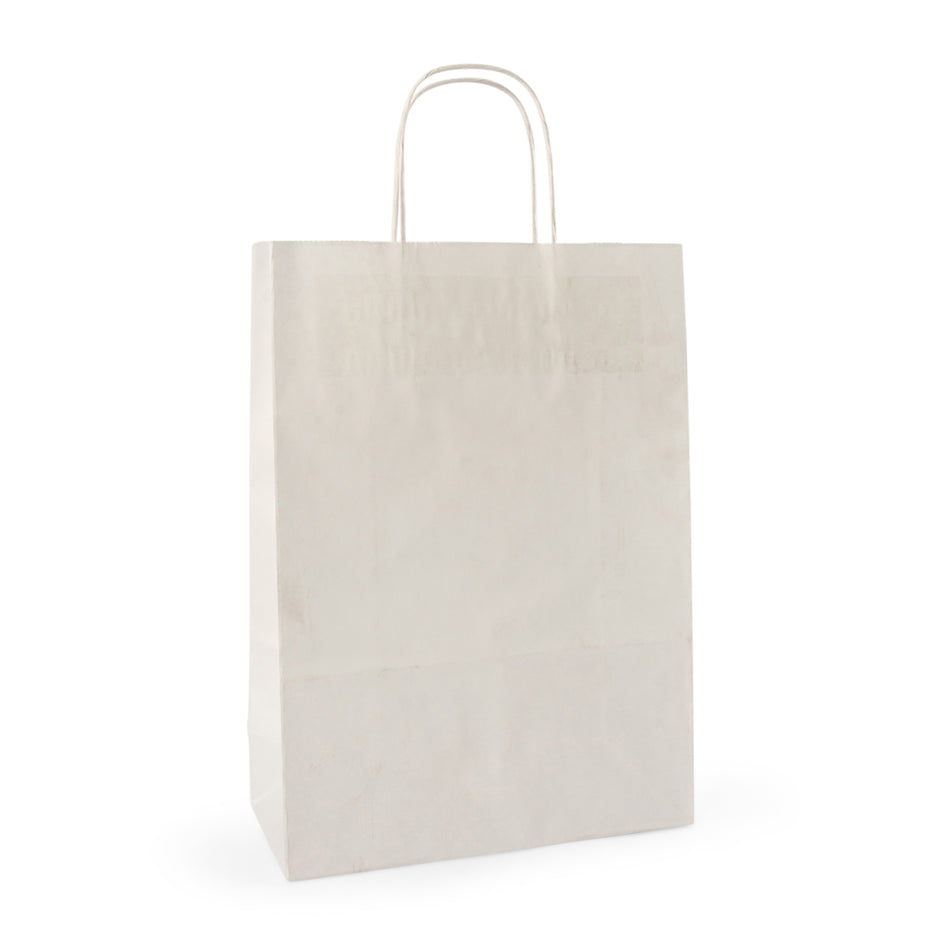 250pcs White Medium Internally Glued Paper Twisted Handle Carrier Bags