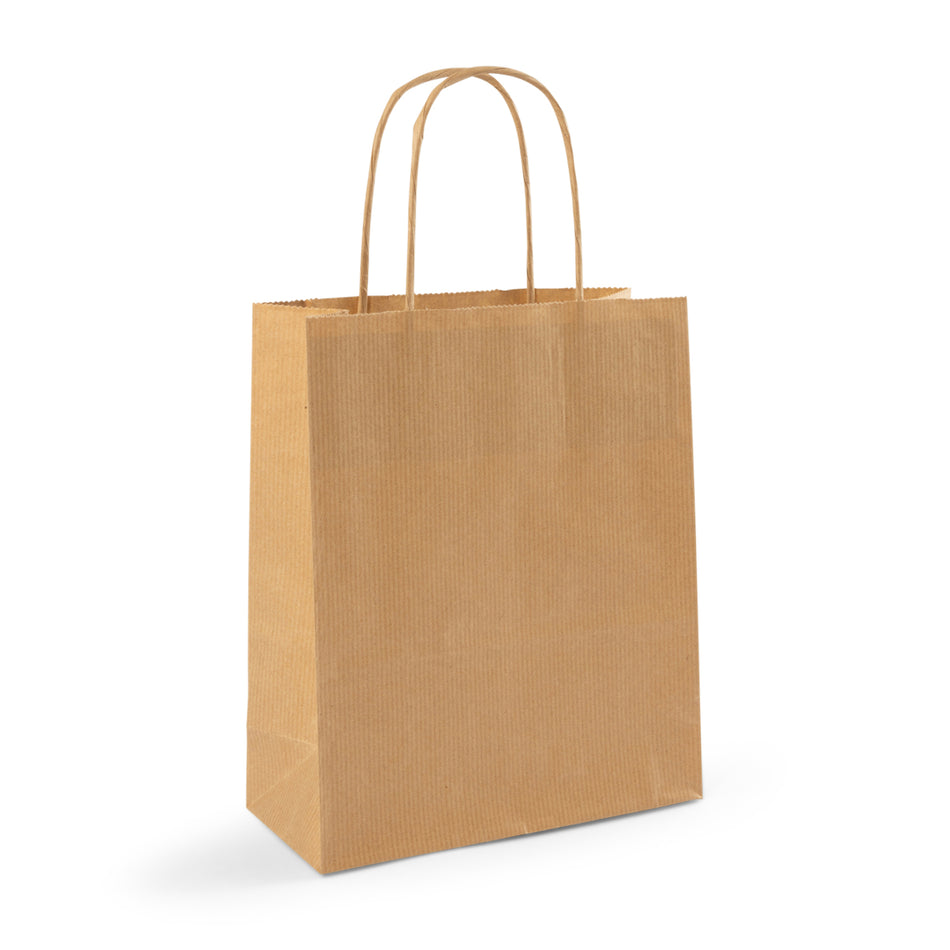 300pcs Brown Ribbed Small Internally Glued Paper Twisted Handle Carrier Bags