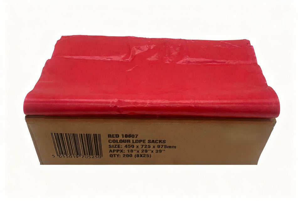 200 Bags Red Loose Recycled Refuse Waste Sacks Colours