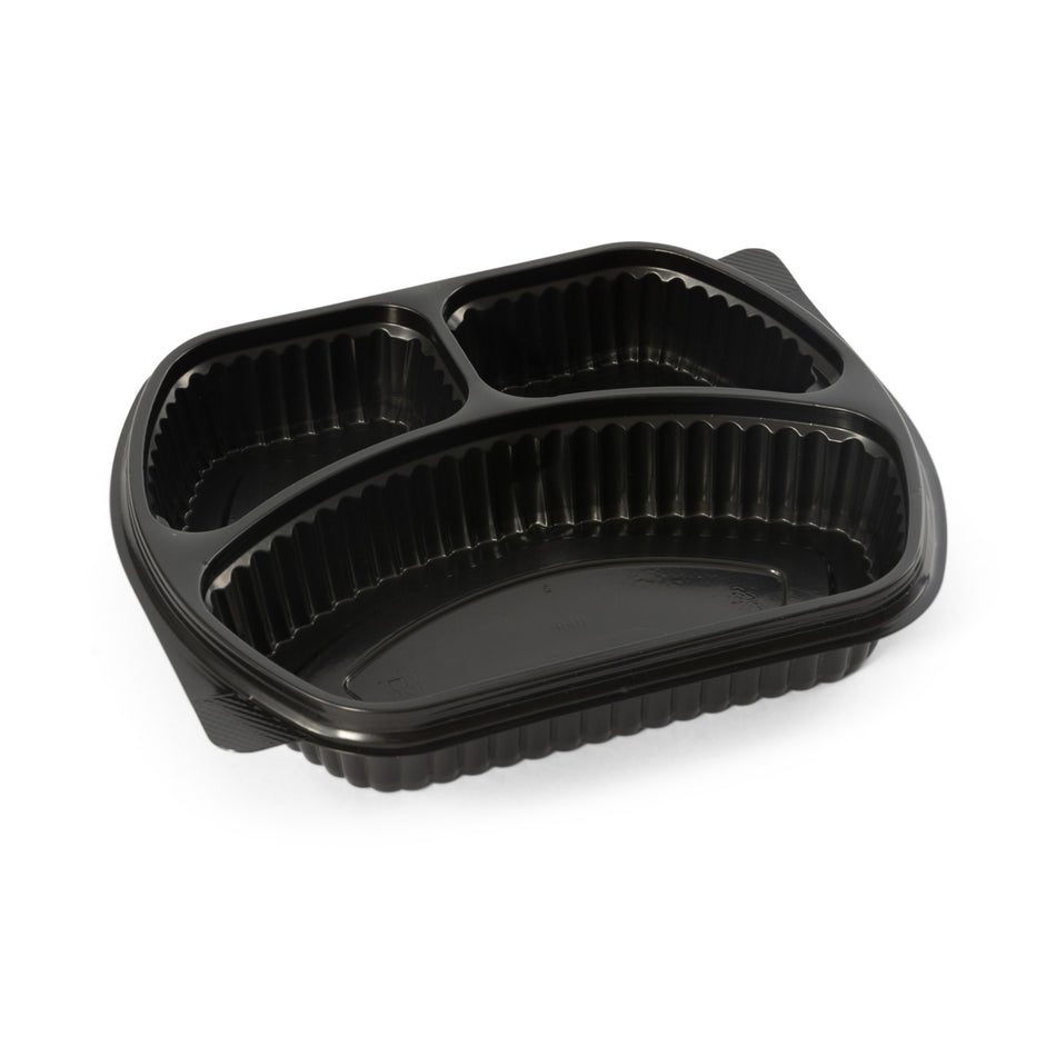 200 pcs 1250cc Black Microwave Rectangle 3 Compartment Container (Base Only)