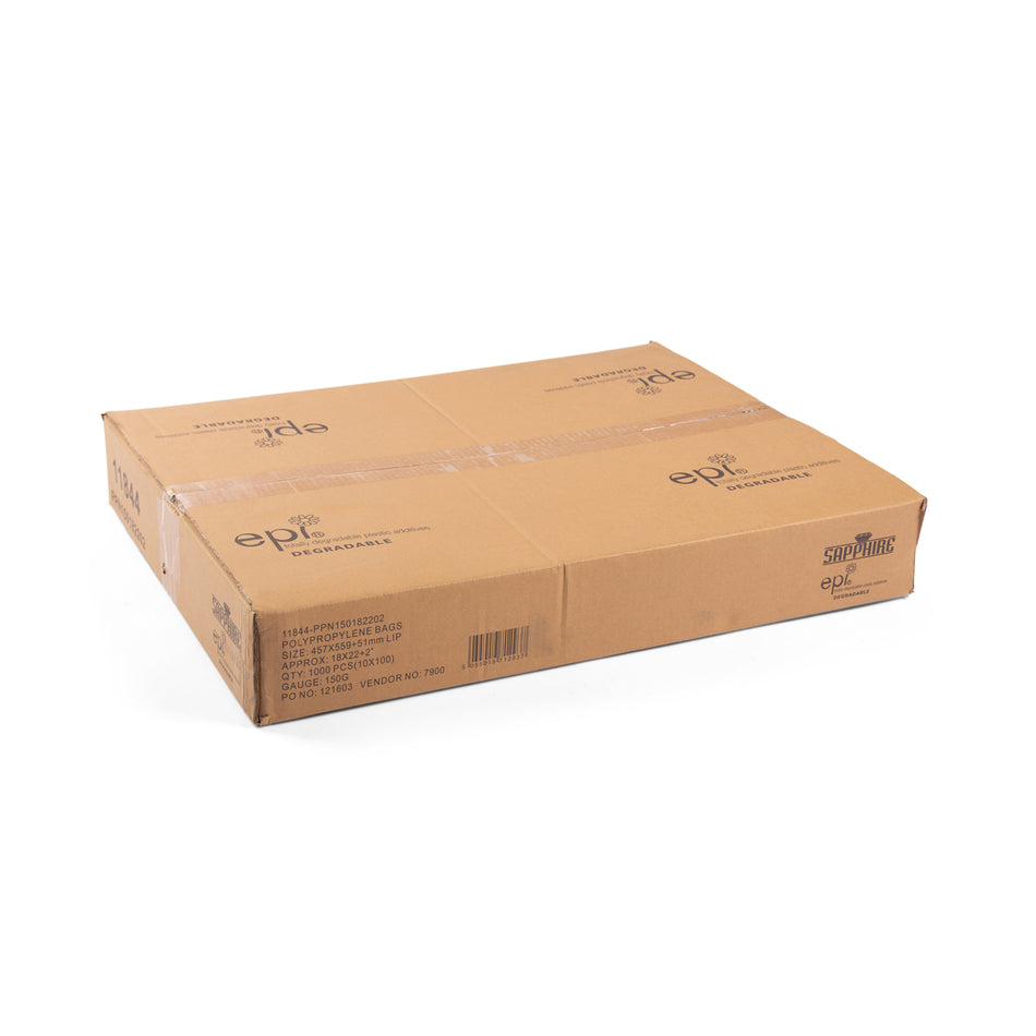 1000 pcs 18" x 22"+2" Clear Polyprop With Resealable Self Adhesive Strip