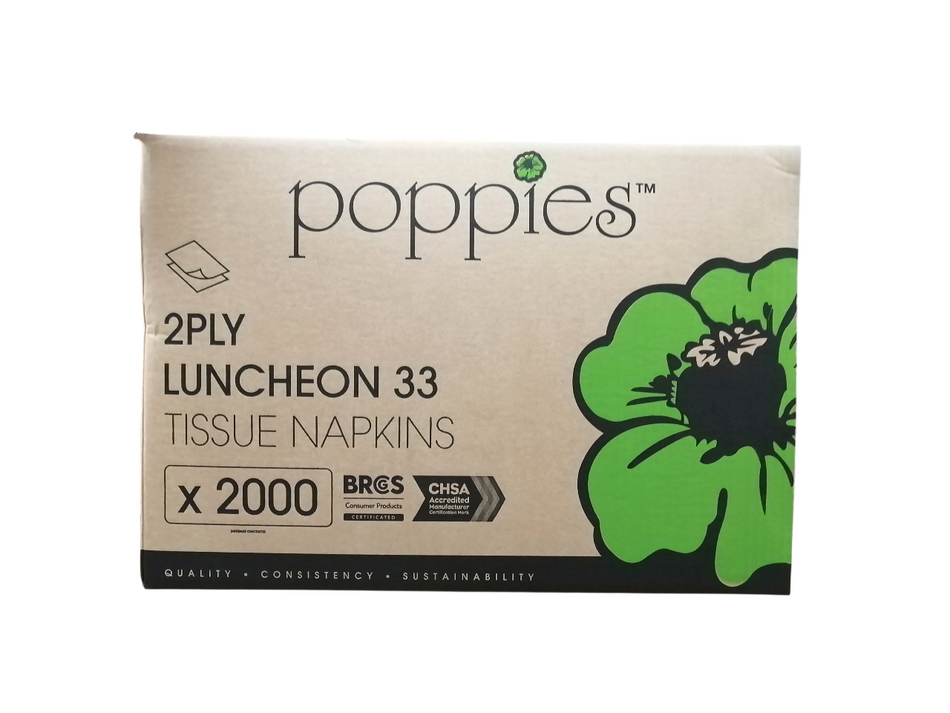 2000pcs 33cm 2ply White 8 Fold Napkins