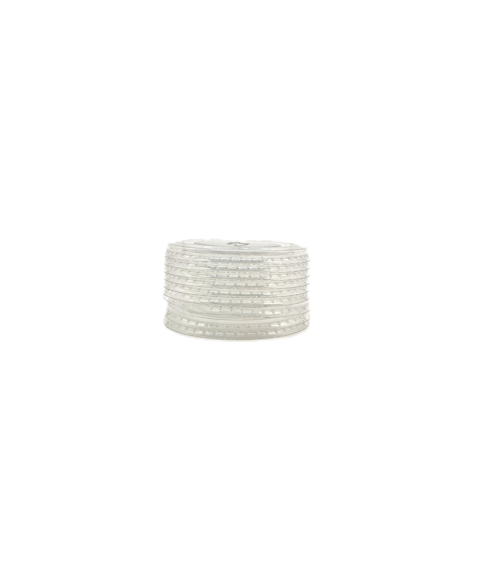 1000 pcs Flat Lids with Straw Slot to fit 12-16oz PET cups stacked neatly for beverage convenience.