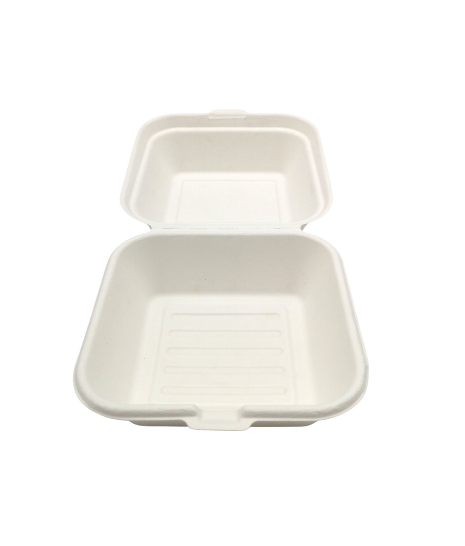 500 pcs 6" x 6" Recyclable Bagasse Takeaway Burger Box