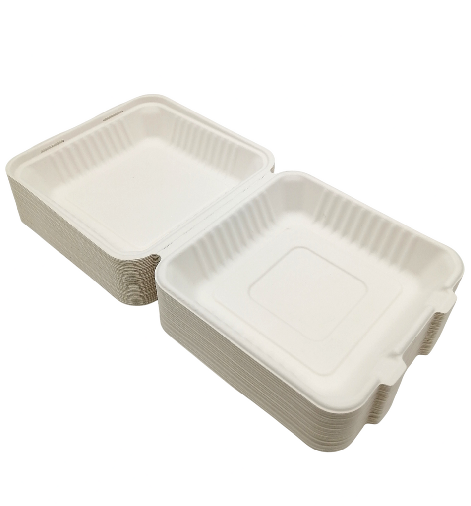 200 pcs 9" x 9" Bagasse Takeaway Meal Box