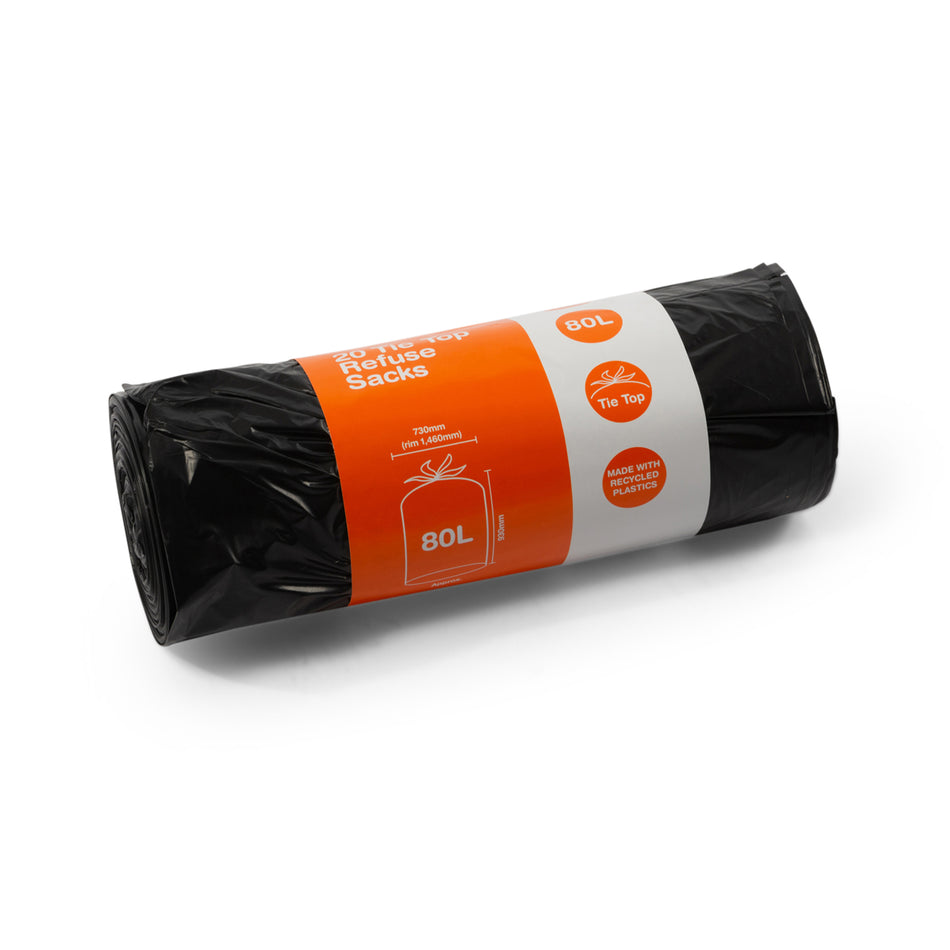 240 pcs - 20 Bags Per Roll Tie Top Black Refuse Waste Sacks