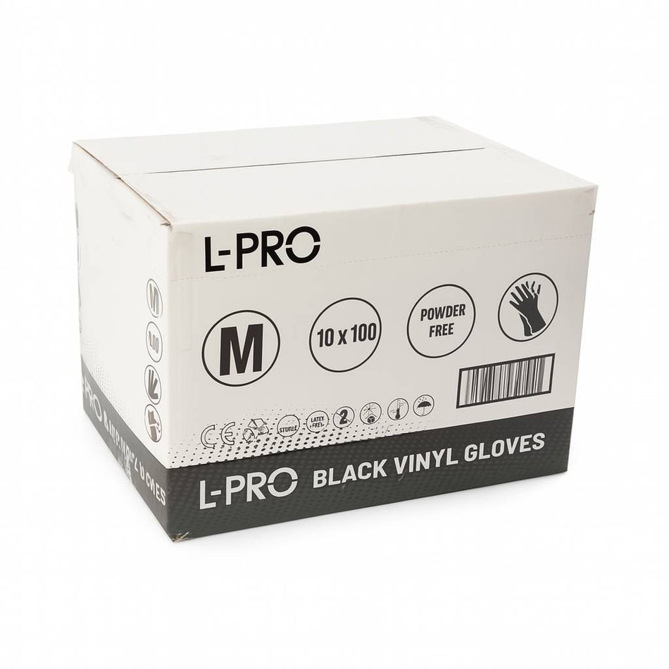 1000 pcs (10 Boxes) Medium Black Vinyl Gloves Powder Free