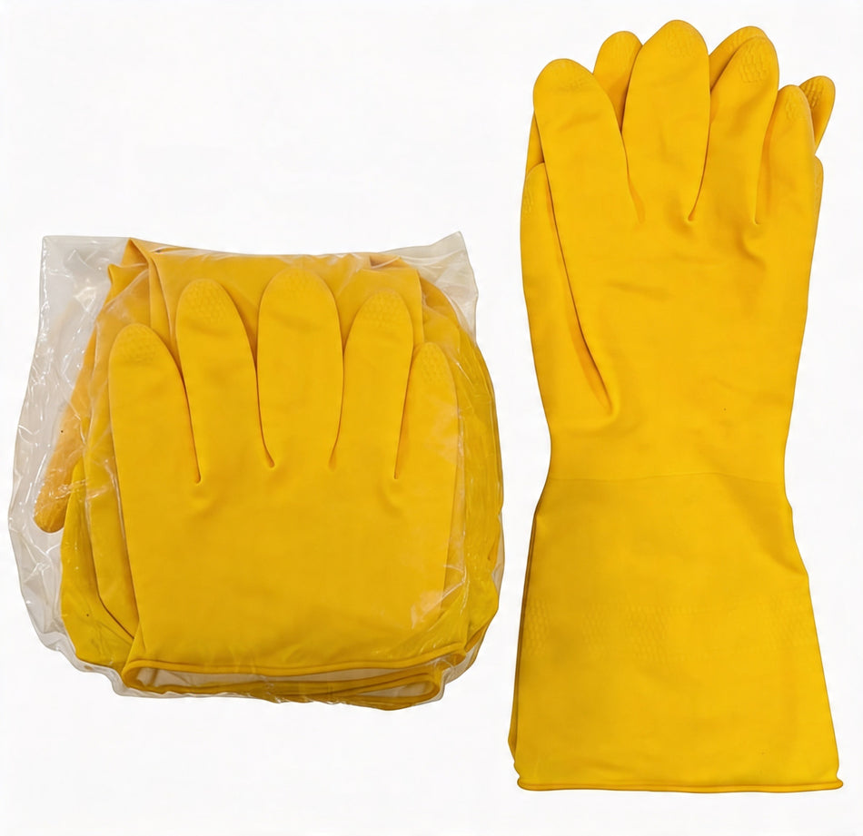 5 Pairs Rubber Gloves Yellow Size L