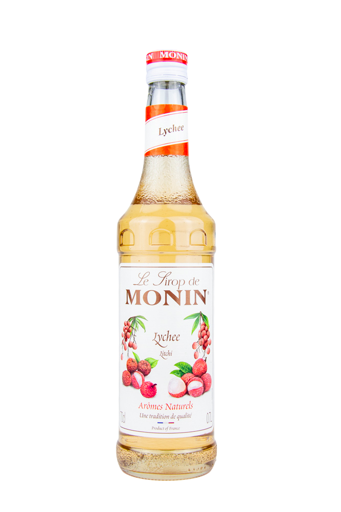 70cl MONIN Lychee Drink Syrup bottle showcasing its floral sweetness for cocktails and beverages.