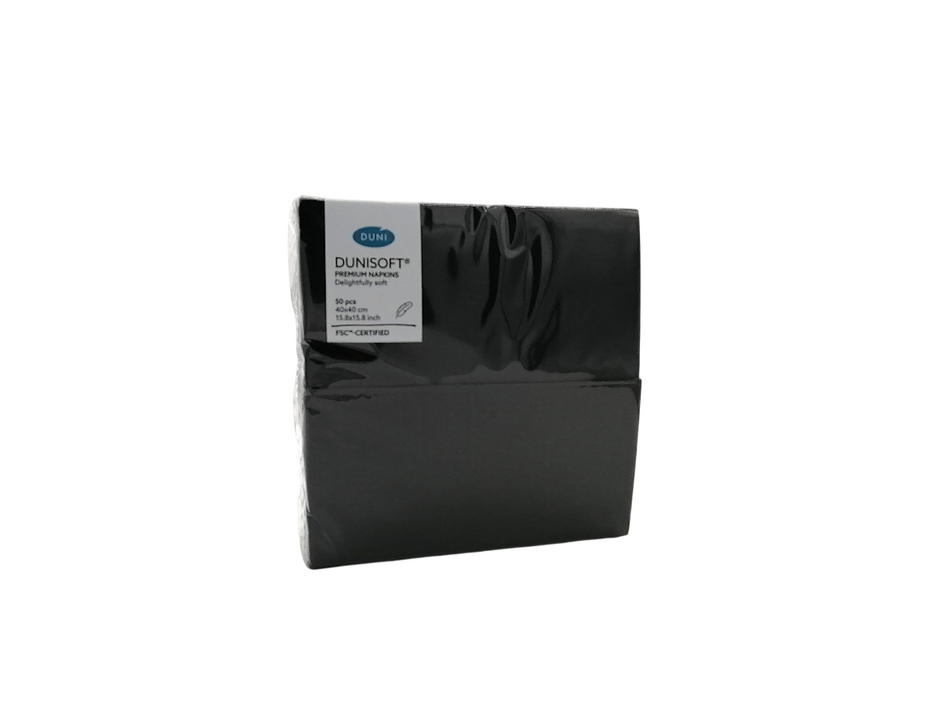 500pcs 40cm 2ply Black Premium 8 Fold Napkins in black packaging for catering and events.