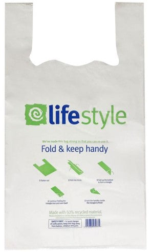 450 pcs 300mm x 450mm x 520mm 50mu White Lifestyle Reusable Carrier Bags