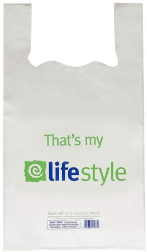 450 pcs 300mm x 450mm x 520mm 50mu White Lifestyle Reusable Carrier Bags