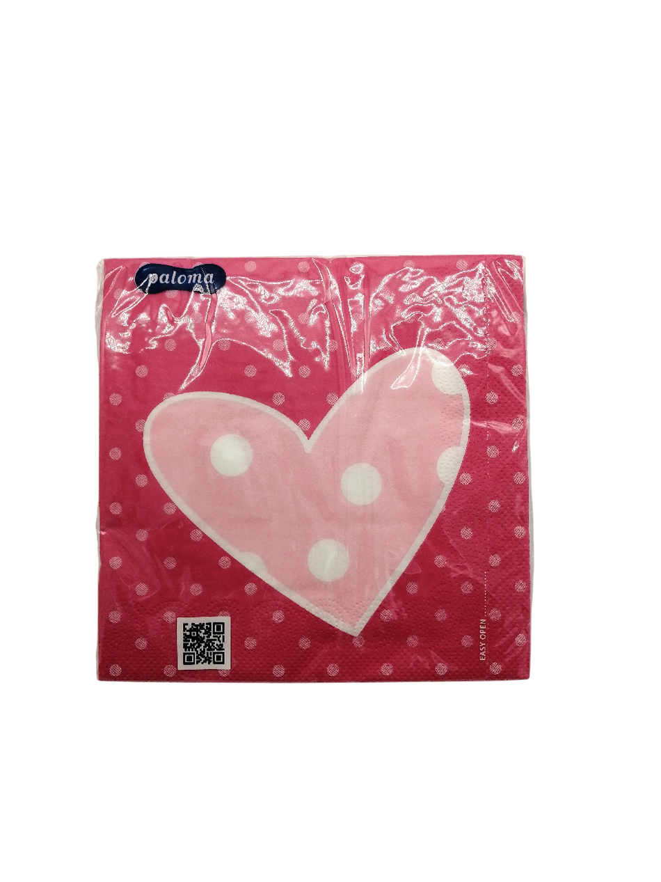 20pcs Paloma Pink Heart Napkins in packaging featuring a pink heart and polka dots.