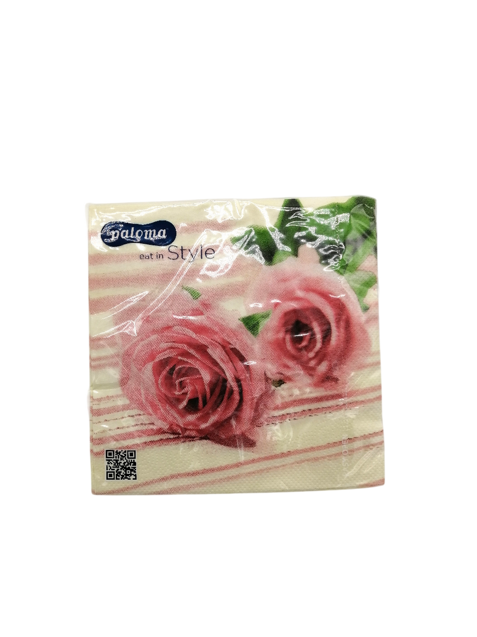 20pcs Paloma Cream Roses Napkins pack featuring elegant floral design, perfect for celebrations and dining.
